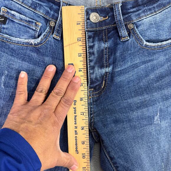 KanCan Distressed‎ Skinny Jeans Junior Women Blue Fringed Whisker 5/ 26 - Picture 6 of 10